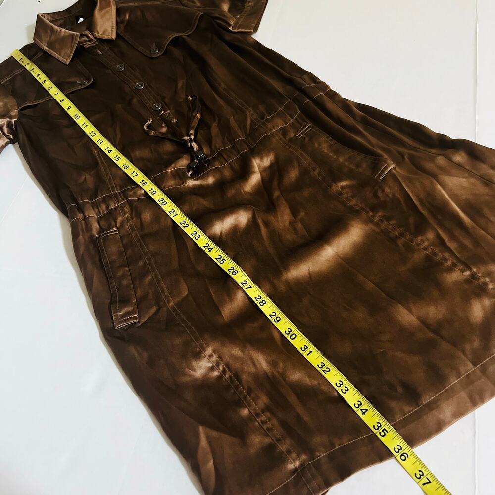 Ann Taylor Silk Short Sleeve Drawstring Dress Size 2 Brown - Picture 6 of 7